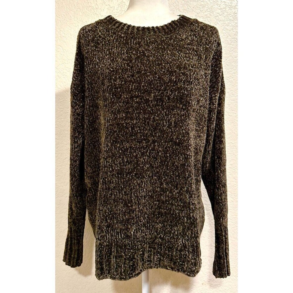 Seven 7 Dark Green Crewneck Pullover Knit Plush Sweater